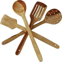 malak crafts 4 Wooden Spoons/Spatulas Wooden Cutlery Set image 3