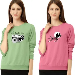 zentworld Pack of 2 Women Printed Round Neck Cotton Blend Light Green, Pink T-Shirt-picture-22