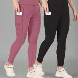 poojaran Solid Women Black, Pink Tights image 3