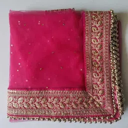 mamta collection Net Embroidered Pink Women Dupatta-picture-27