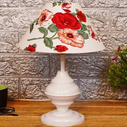 Red & White Shade Table Lamp With Metal Base By Foziq image 2