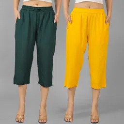 quaclo Women Dark Green, Yellow Capri-picture-19