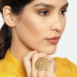 Zaveri Pearls Set Of 2 Gold-Plated Adjustable Finger Rings image 5