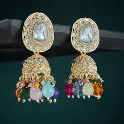 ATIBELLE Gold-Plated Kundan Studded Dome Shaped Jhumkas Earrings-picture-39