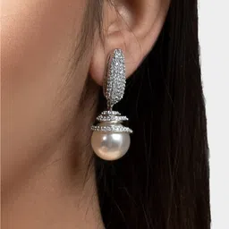 AURAA TRENDS White Contemporary Jhumkas Earrings image 1