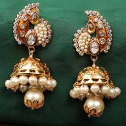 ANIKAS CREATION Gold Plated Brown Contemporary Jhumkas Earrings-picture-19