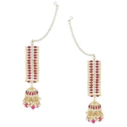 I Jewels Gold-Plated Dome Shaped Kundan Studded Pearl Jhumkas Earrings-image-34