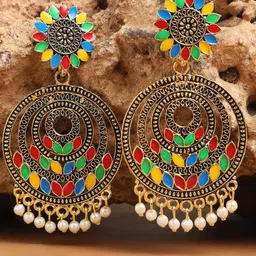 ANIKAS CREATION Gold-Plated Contemporary Drop Earrings-picture-20