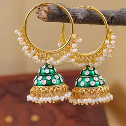 Crunchy Fashion Green & Gold-Plated Handcrafted Dome Shaped Jhumkas-picture-32