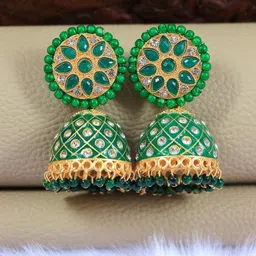 Crunchy Fashion Green Contemporary Jhumkas Earrings-picture-54