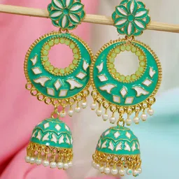 Crunchy Fashion Green Gold-Plated Contemporary Jhumkas Earrings-picture-11