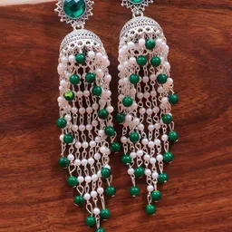 Crunchy Fashion Green Contemporary Jhumkas Earrings-image-91