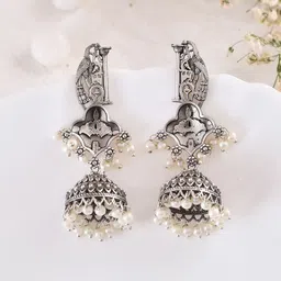 DASTOOR Silver-Plated Contemporary Oxidised Jhumkas-picture-11