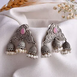 DASTOOR Silver-Plated Dome Shaped Jhumkas image 1