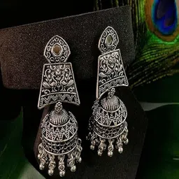 I Jewels Silver-Plated Dome Shaped Oxidised Jhumkas-picture-36