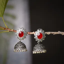 Bamboo Tree Jewels Silver-Plated Contemporary Jhumkas-picture-24