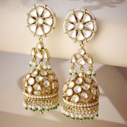 nuyug Yinara Gold-Plated Kundan Stone Studded & Pearls Beaded Dome Shaped Jhumkas-picture-57