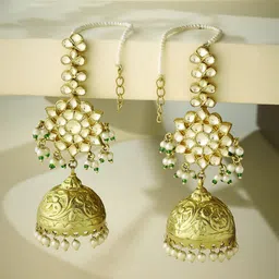 nuyug Yinara Gold-Plated Dome Shaped Jhumkas Kundan Studded Jadau Earrings-picture-49