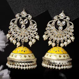 ADIVA Gold-Plated Kundan-Studded Meenakari Dome Shaped Jhumkas-picture-40
