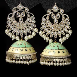 ADIVA Gold-Plated Kundan Studded Meenakari Contemporary Jhumkas-picture-32