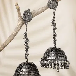 NVR Brass-Plated Oxidised Dome Shaped Jhumkas image 2
