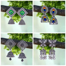 MEENAZ Pack of 4 Oxidised Silver Plated Silver Jhumkas-picture-23
