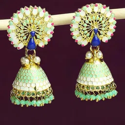 OOMPH Meenkari Studded and Beaded Peacock Shaped Jhumkas-picture-17