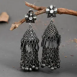 Silvermerc Designs Silver-Toned Dome Shaped Jhumkas Earrings-picture-39