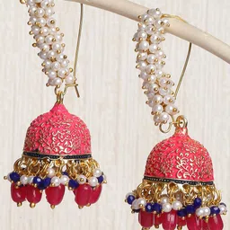 OOMPH Pink Floral Jhumkas Earrings-picture-28