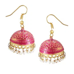 FEMMIBELLA Women Pink Geometric Jhumkas Earrings-image-6