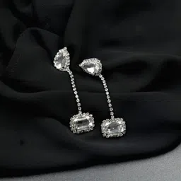ISHKAARA Artificial Stones Rhodium Plated Drop Earrings-picture-21