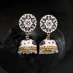 Yellow Chimes White Meenakari Jhumka Earrings-picture-21