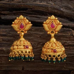 Kushal's Fashion Jewellery Gold-Plated Stone-Studded 92.5 Silver Temple Classic Jhumkas-picture-42