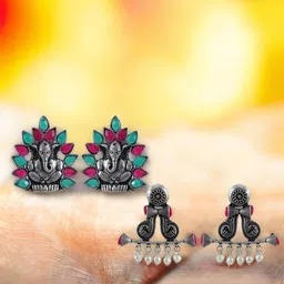 UNIVERSITY TRENDZ Set Of 2 Oxidised Stud Earrings image 1