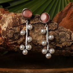 VENI Oxidised Silver Plated American Diamond Studded Drop Earrings-picture-29