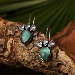 VENI Oxidised Silver Plated Stone Studded Drop Earrings-picture-46