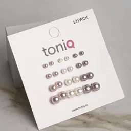 ToniQ Set of 12 Silver-Plated Pearls Circular Studs Earrings image 1