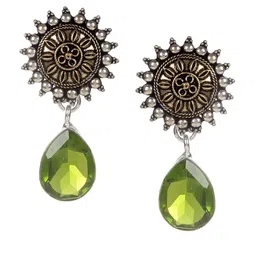 Bamboo Tree Jewels Silver-Toned & Green Contemporary Drop Earrings image 1