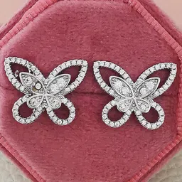 Designs & You Silver-Plated Cubic Zirconia-Studded Butterfly Shaped Studs Earrings-picture-35