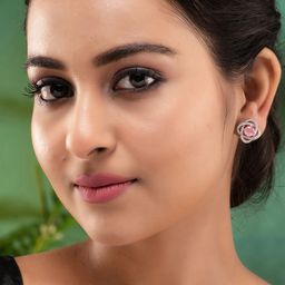Saraf RS Jewellery Pink Floral Rose Gold-Plated Studs Earrings-picture-7