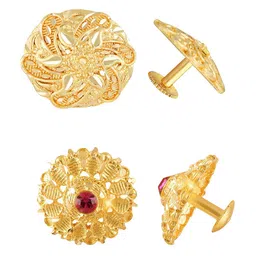 Vighnaharta Set Of 2 Gold-Plated Cubic Zirconia-Studded Floral Studs Earrings-picture-19