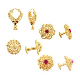 Vighnaharta Set Of 4 Gold Plated Cubic Zirconia Floral Studs-picture-6
