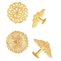 Vighnaharta Set of 2 Gold-Plated Floral Studs Earrings-picture-40