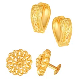 Vighnaharta Set Of 2 Gold-Plated Floral Studs & Hoops Earrings-picture-27