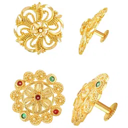 Vighnaharta Set of 2 Gold-Plated Floral Studs Earrings-picture-37