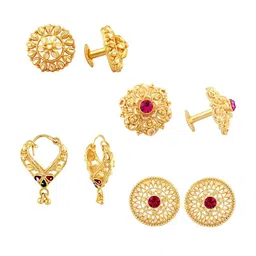 Vighnaharta Set of 4 Gold-Plated Cubic Zirconia Stone Studded Studs & Hoop Earrings-image-99