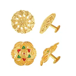 Vighnaharta Set Of 2 Gold-Plated Floral Studs Earrings-picture-39