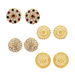 Vighnaharta Set Of 4 Gold Plated Cubic Zirconia Floral Studs-picture-19