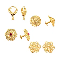 Vighnaharta Set Of 4 Gold Plated Cubic Zirconia Floral Studs-picture-35