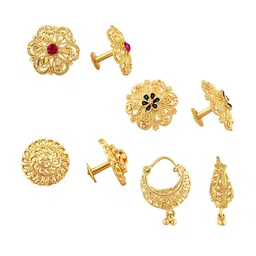 Vighnaharta Set of 4 Gold-Plated Cubic Zirconia Studded Floral Stud & Hoop Earrings-image-90